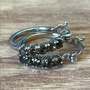 Smoky Quartz Silver Hoop Earrings